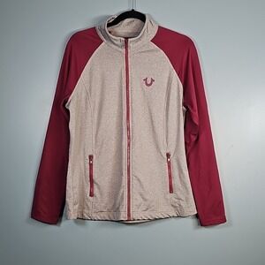 True Religion Jacket Women's XL Athletic Active Skinny Full Zip Gray Burgundy